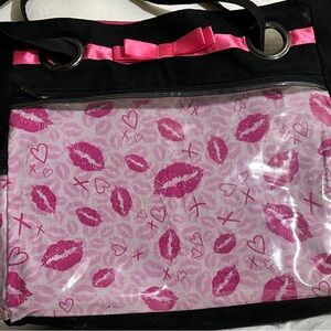 Pink and Black Shoulder Bag with Kiss Print